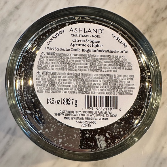 NEW! Ashland 3 Wick Scented Jar Candle Christmas, Citrus & Spice 13.5oz - Picture 4 of 6